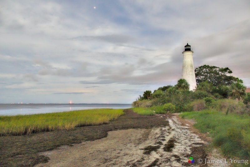 Lighthouse illuminated only by moonlight. (09-05-2017) - St. Marks National Wildlife Refuge.