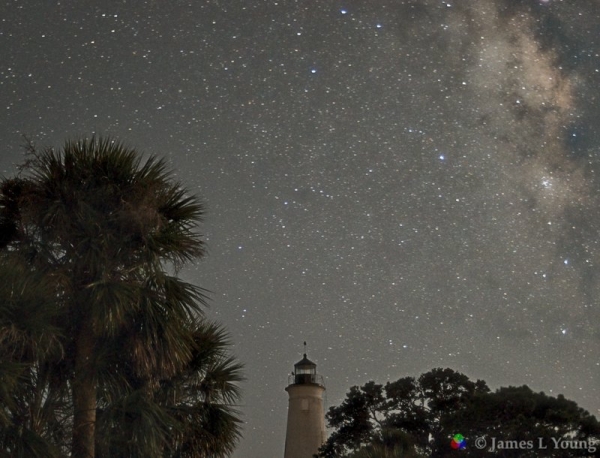 Ingredients: 1) two owls atop the lighthouse, 2) the milky way, 3) light from a new moon, 4) much image noise removal. (09-06-2016) - St. Marks National Wildlife Refuge.