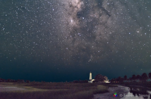 Lighthouse and milky way from 11 images with 20 second exposure processed using image stacking. (09-18-2017) - St. Marks National Wildlife Refuge.