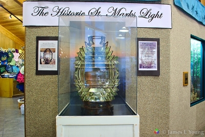 The lighthouse Fresnel lens on display at the Visitor Center (4/23/2015). - St. Marks National Wildlife Refuge.