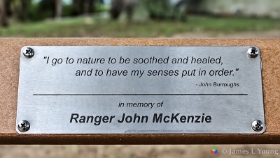 Ranger John McKenzie's Memorial Plaque on bench. (9/16/2015) - St. Marks National Wildlife Refuge.
